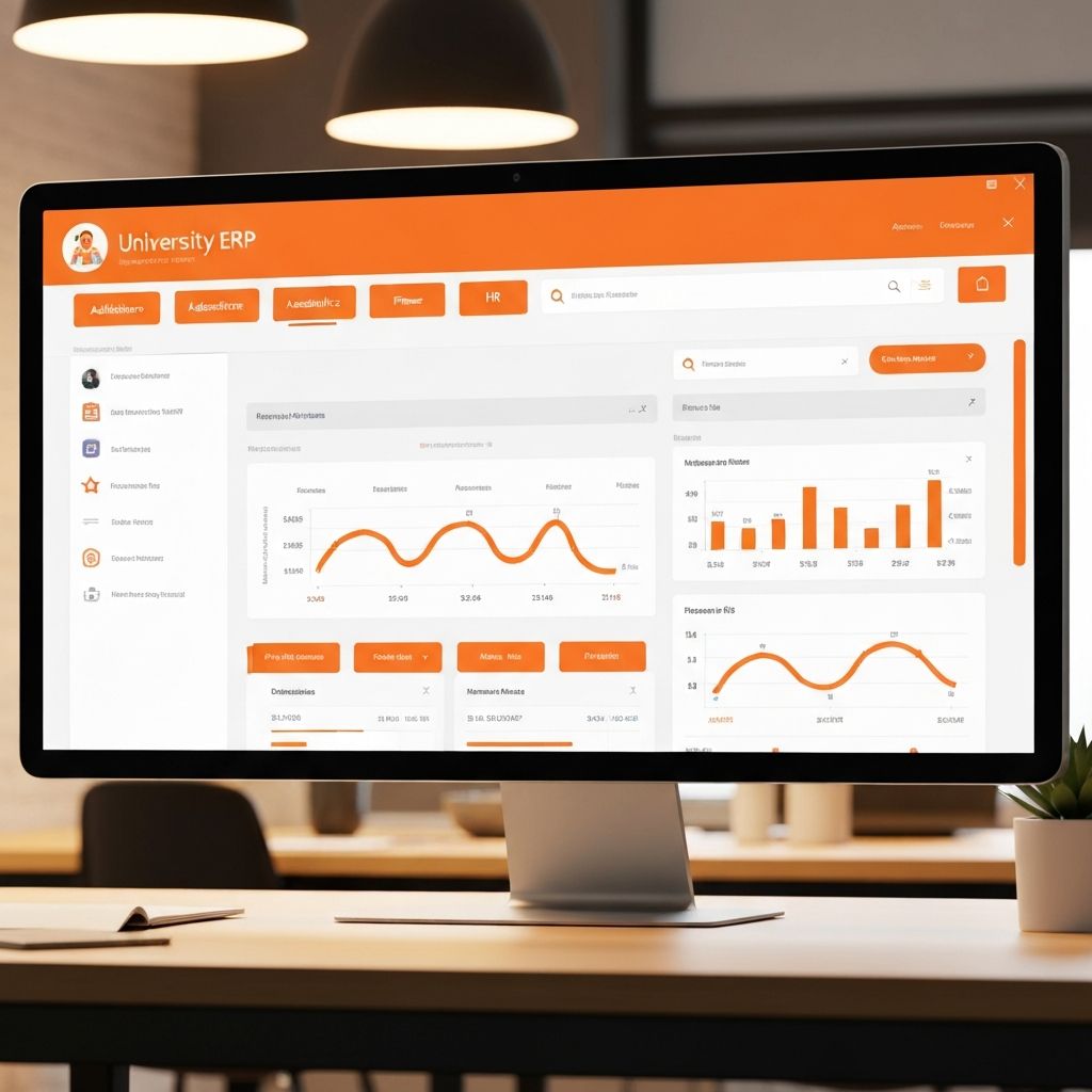 University ERP system dashboard showing integrated modules for finance and academics